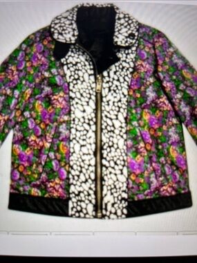 Coach Quilted Floral Bomber Jacket in Purple, Green & Black